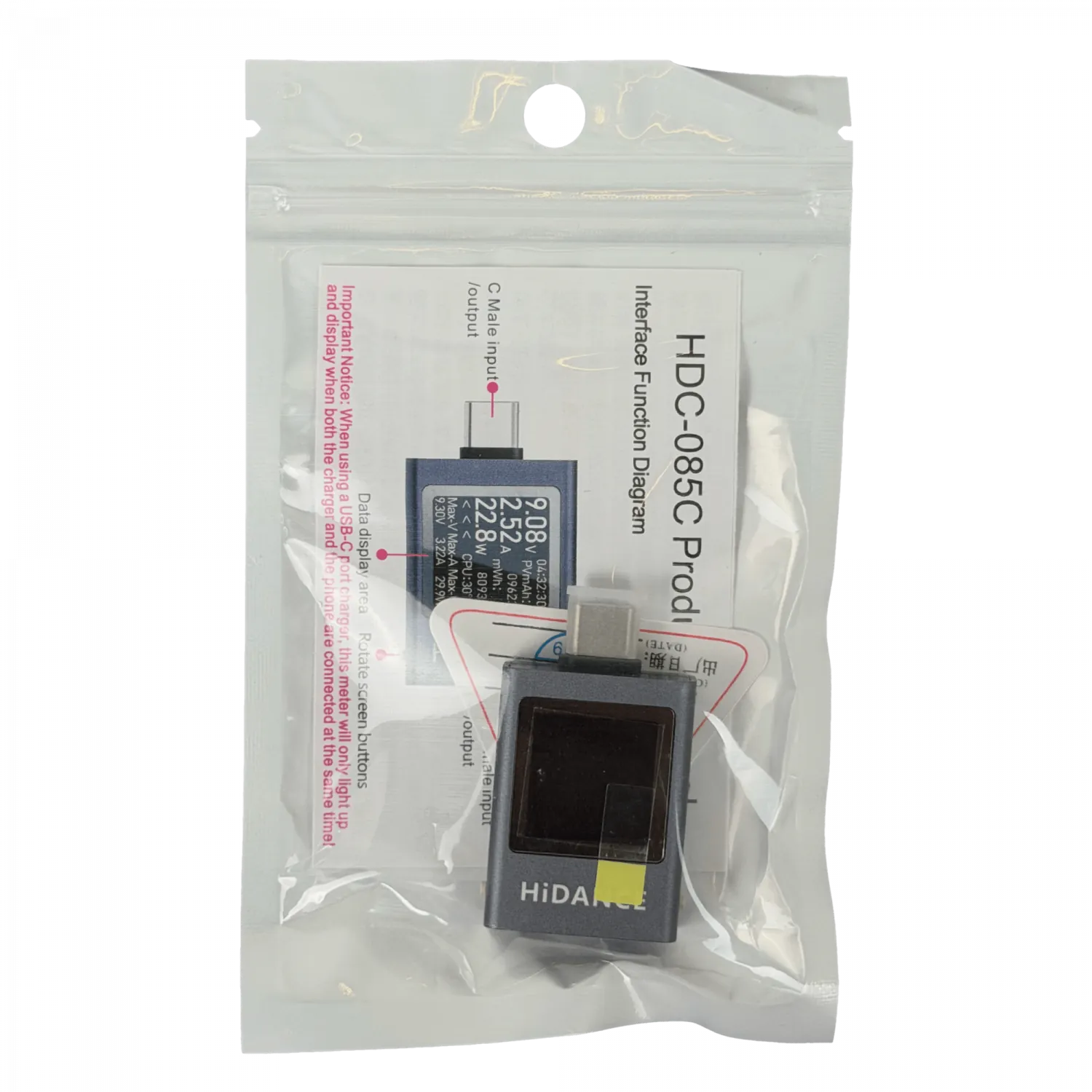 Tester mWh mAh Digital USB-C 4,5-50VDC 0-12Ampere 0-600Wats 1-CM 1-CH 6