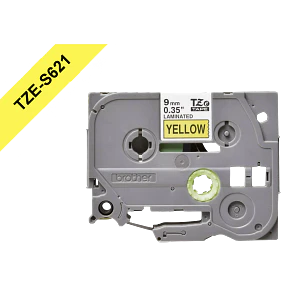 Cinta Laminada Brother Tze-S621, Texto Negro sobre Fondo Amarillo, 9mm, Extra Fuerte