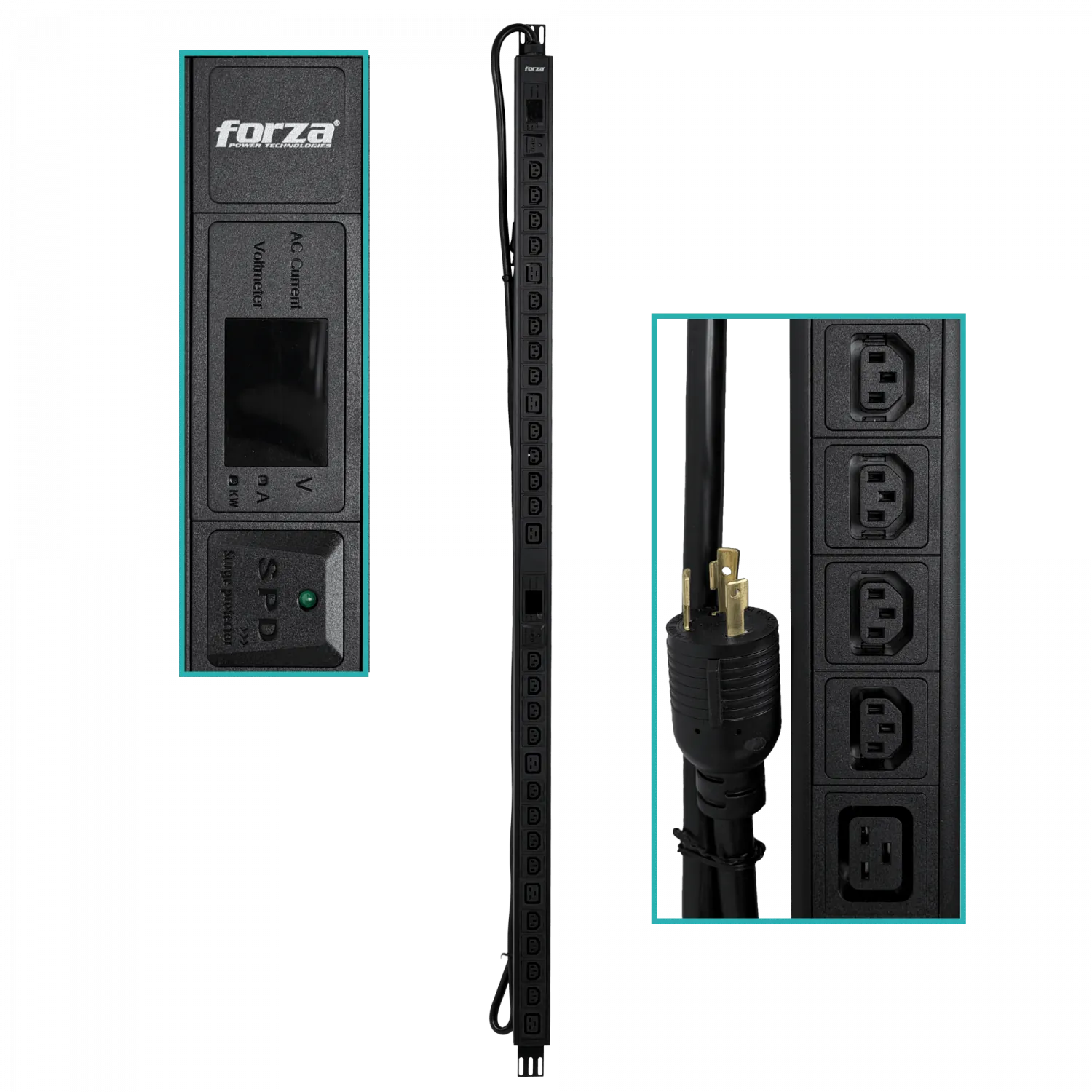 FORZA Vertical 6000W 24-C13 6-C19 Pantalla LCD 2 Mide/Volt-Amp 2