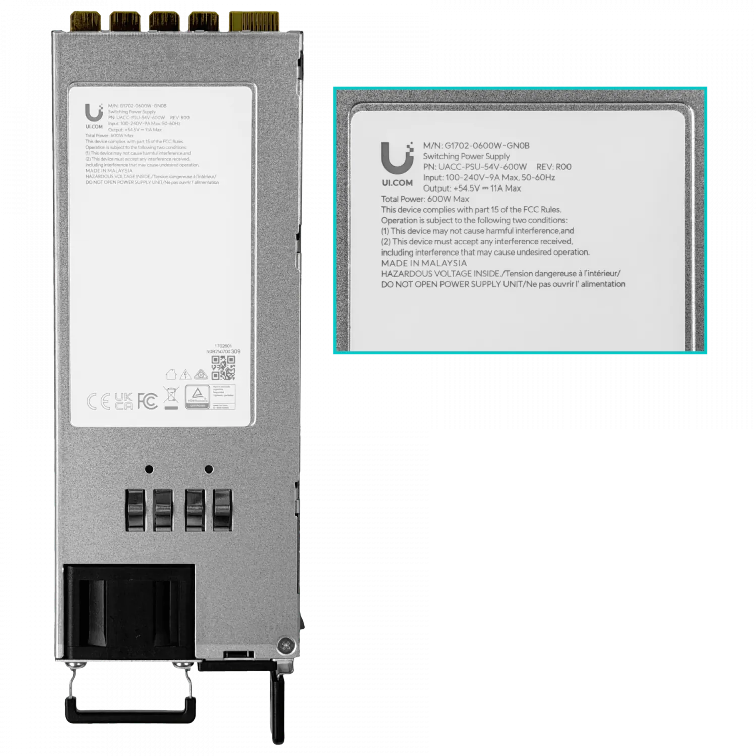 UBIQUITI p/ECS-24-POE ECS-48-POE Fuente Poder 54,5Vdc 11A 600W 1-C14 5
