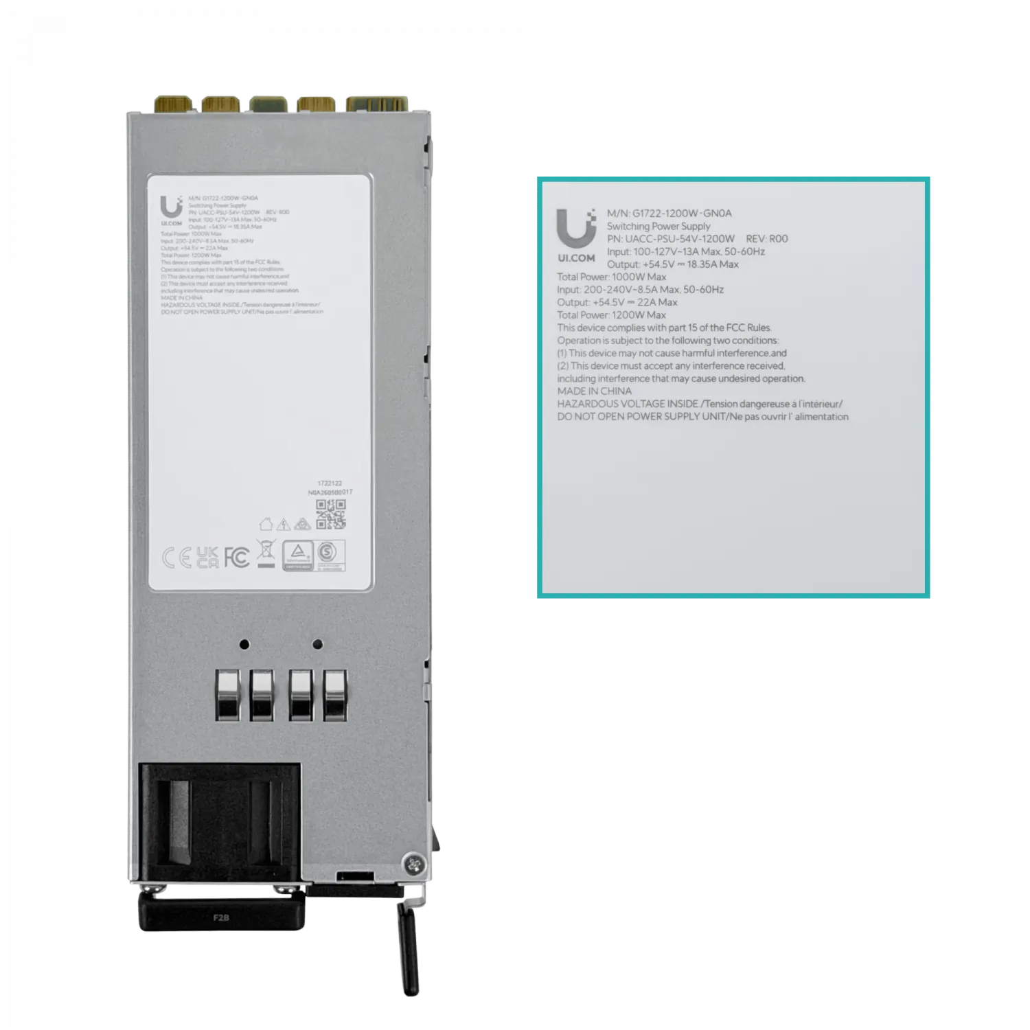 UBIQUITI 54V 1200W 18,35A C14 100-240VAC p/ECS-24-PoE ECS-48-PoE EAV 1