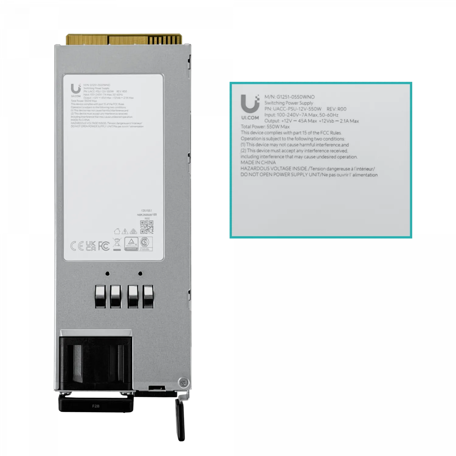 UBIQUITI p/ENVR ECS EF-CORE CK ENAS Fuente Poder 12Vdc 45A 550W 1-C14 6