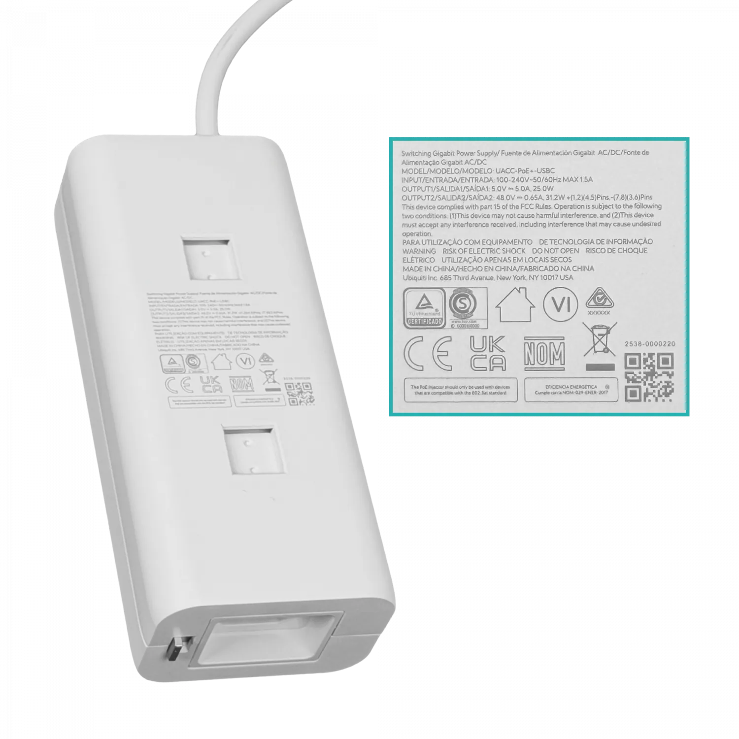Adaptador Ubiquiti PoE+ con USB-C 30W y Puerto 10GbE para Cloud Gateway 2