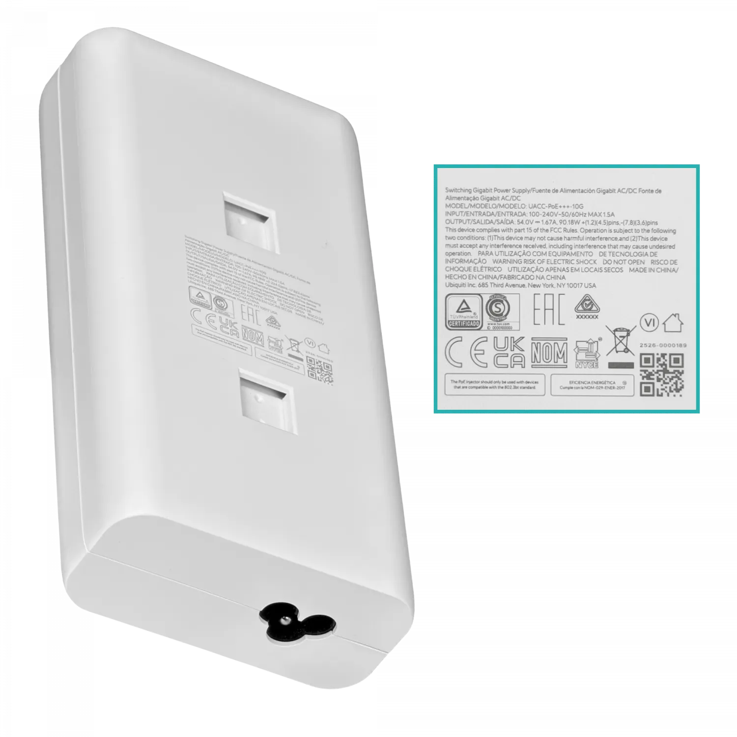 Inyector PoE+++ 90W 10Gbps 802.3bt Ubiquiti U-POE+++10G 1