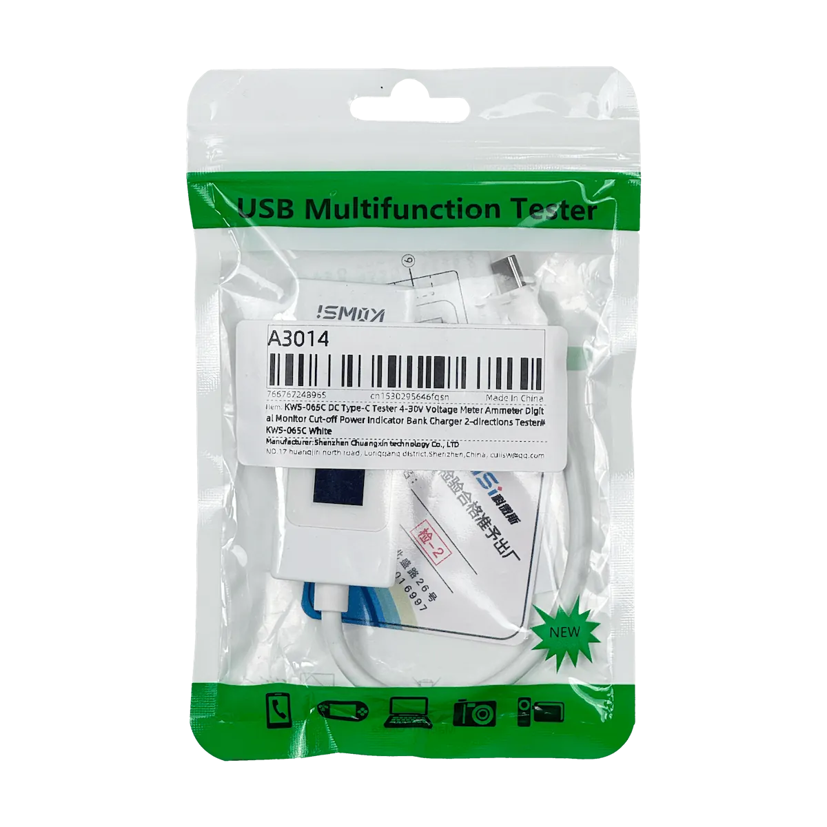 Tester Digital USB-C 4-30VDC 0-6,5Amper 0-195Wats 3