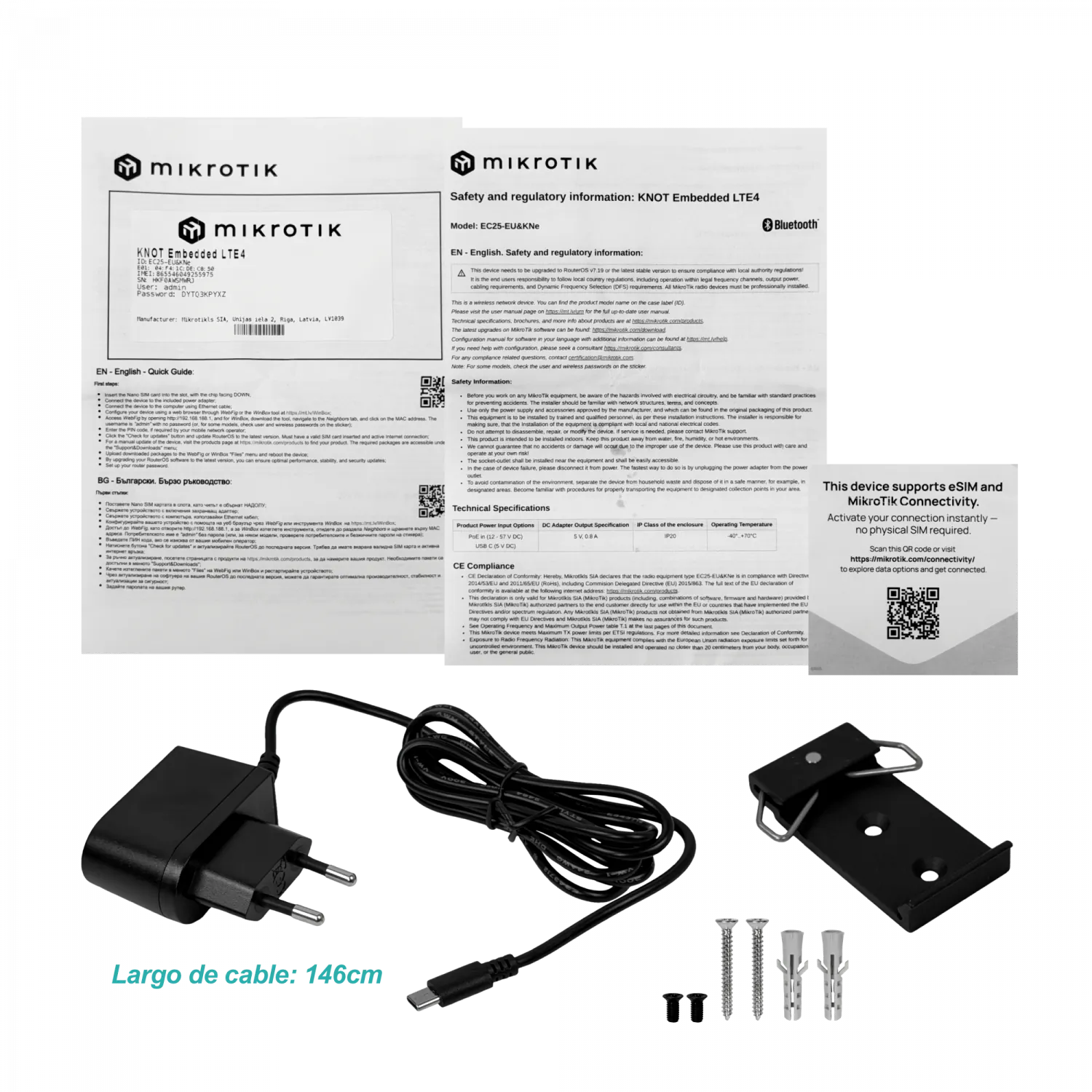 MIKROTIK 1-1000(PoE-in) LTE4 1 Sim/eSim Bluetooth5.1 Riel Din inc-5V 9
