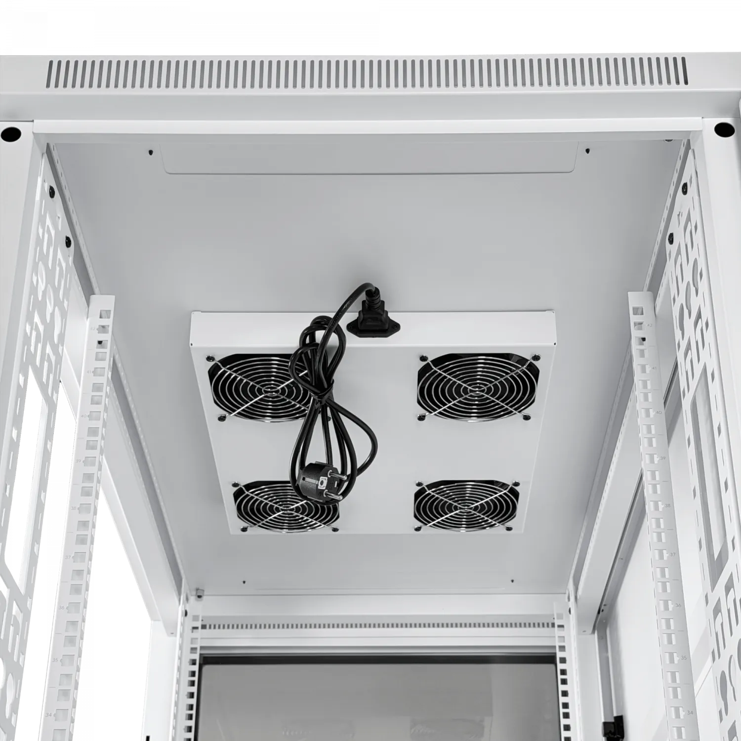 UBIQUITI Puerta Vidrio 42U 1000mm 100cm Fondo Rack Blanco Ventilador 11