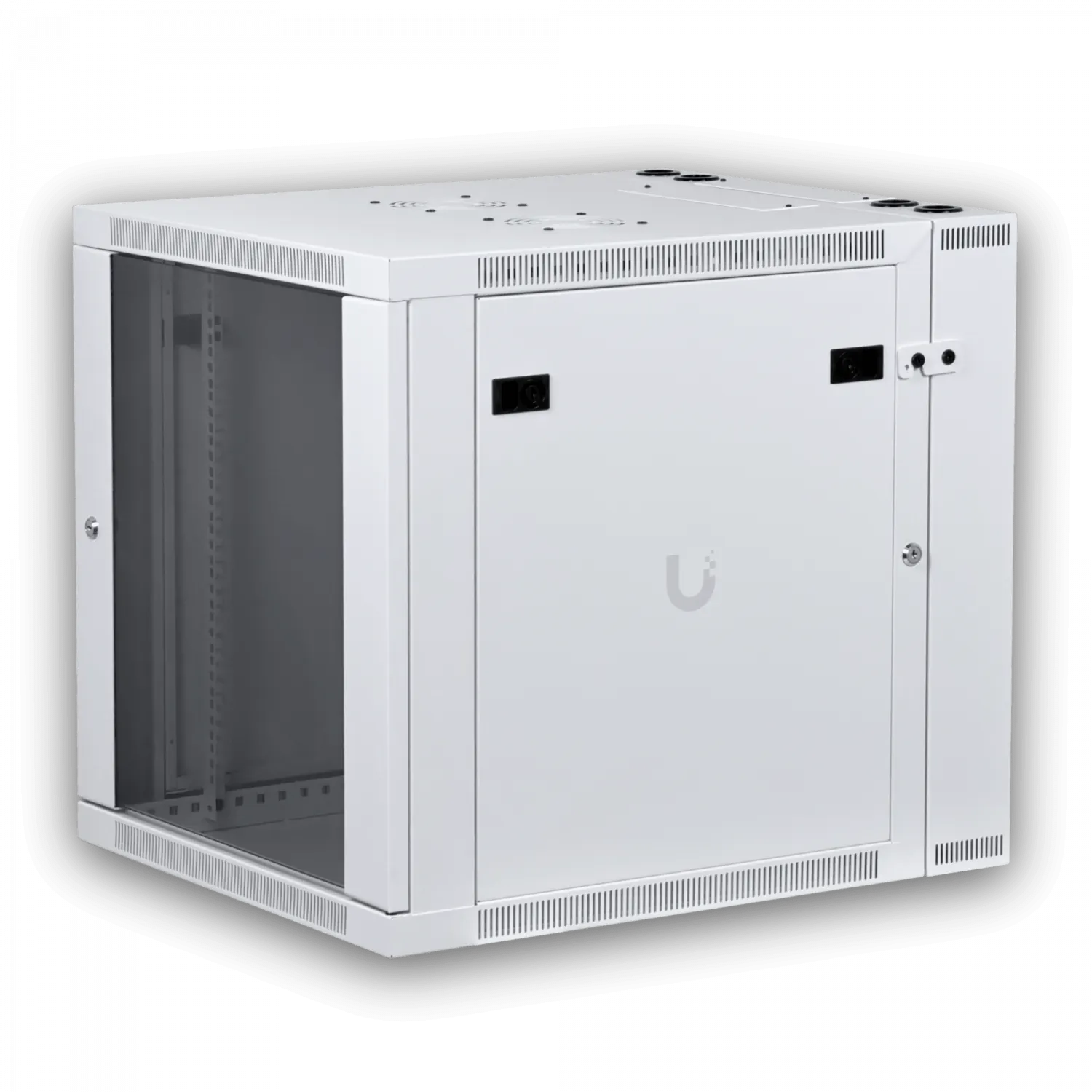 UBIQUITI 12U Puerta Vidrio Doble Bisagra 70cm Fondo Rack Muro Blanco 1