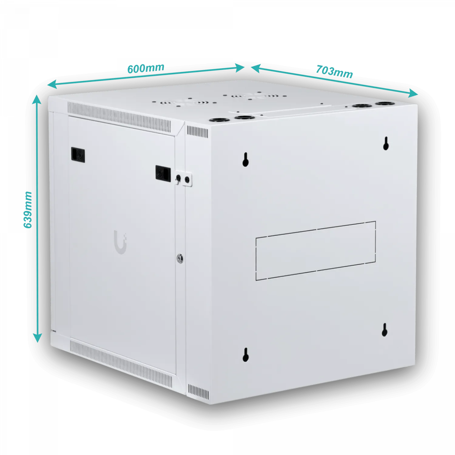 UBIQUITI 12U Puerta Vidrio Doble Bisagra 70cm Fondo Rack Muro Blanco 5