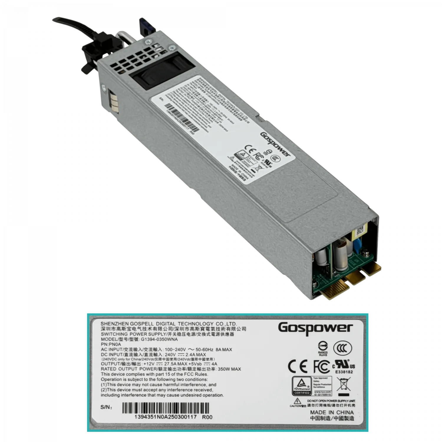 MIKROTIK P/CRS804 100-240VAC C14 12VDC 27,5A Fuente Repuesto Hot-Swap 3