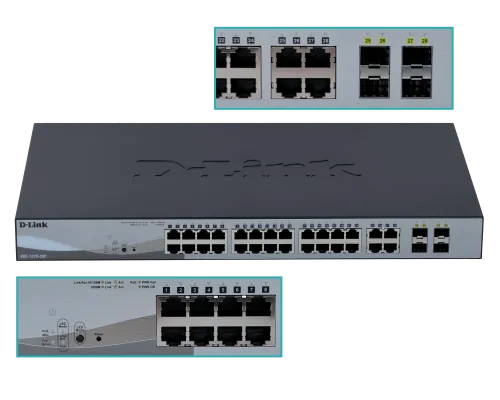 D-LINK 24-1000-POE48V(4-at/20-af) 4-SFP 193W tot Switch Smart Rack 2