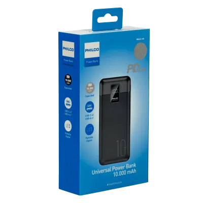 PHILCO Banco de Bateria 10000mAh 2-USB-C USB-A 37Wh Max-22,5W Portatil 8
