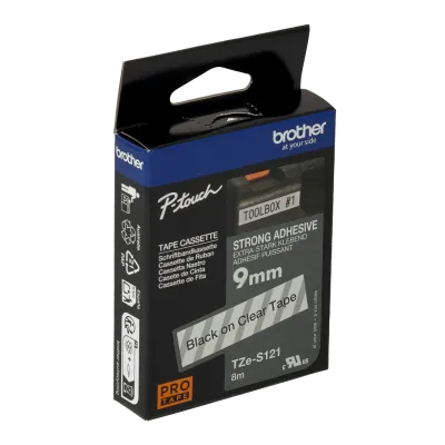 Cinta Laminada Brother TZE-S121, Texto Negro, Fondo Transparente, 9mm, Longitud 8m 2