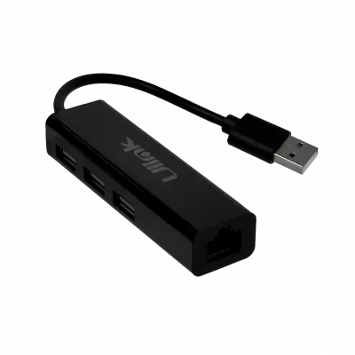 ULINK Negro 1-USB2.0 1-LAN-RJ45-Ethernet 10/100mbps HUB/3-USB2.0 1