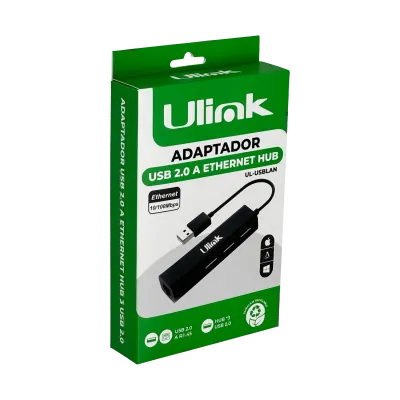 ULINK Negro 1-USB2.0 1-LAN-RJ45-Ethernet 10/100mbps HUB/3-USB2.0 5