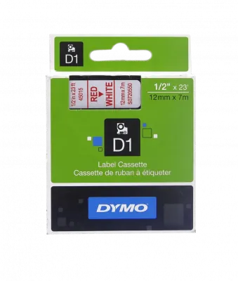 DYMO 12mm Rojo en Fondo Blanco Cinta 7mt D1-Label Cassette 2