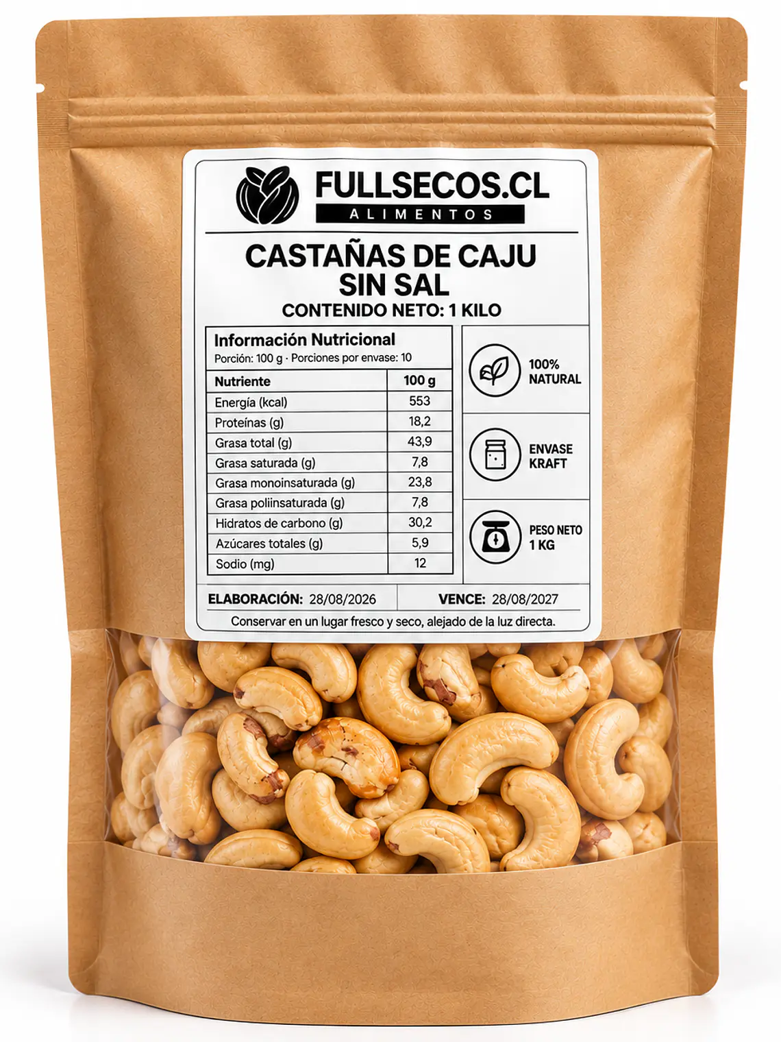 Castañas de Caju sin Sal 1 Kilo. 1