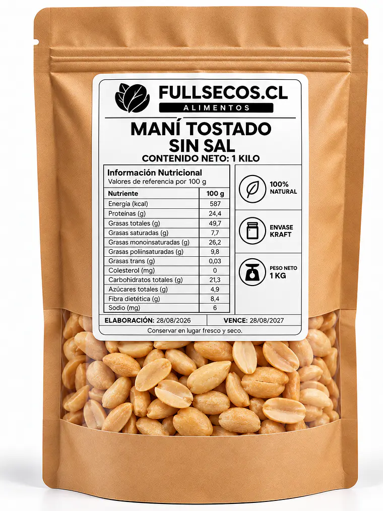 Maní Tostado sin Sal 1 Kilo. 1