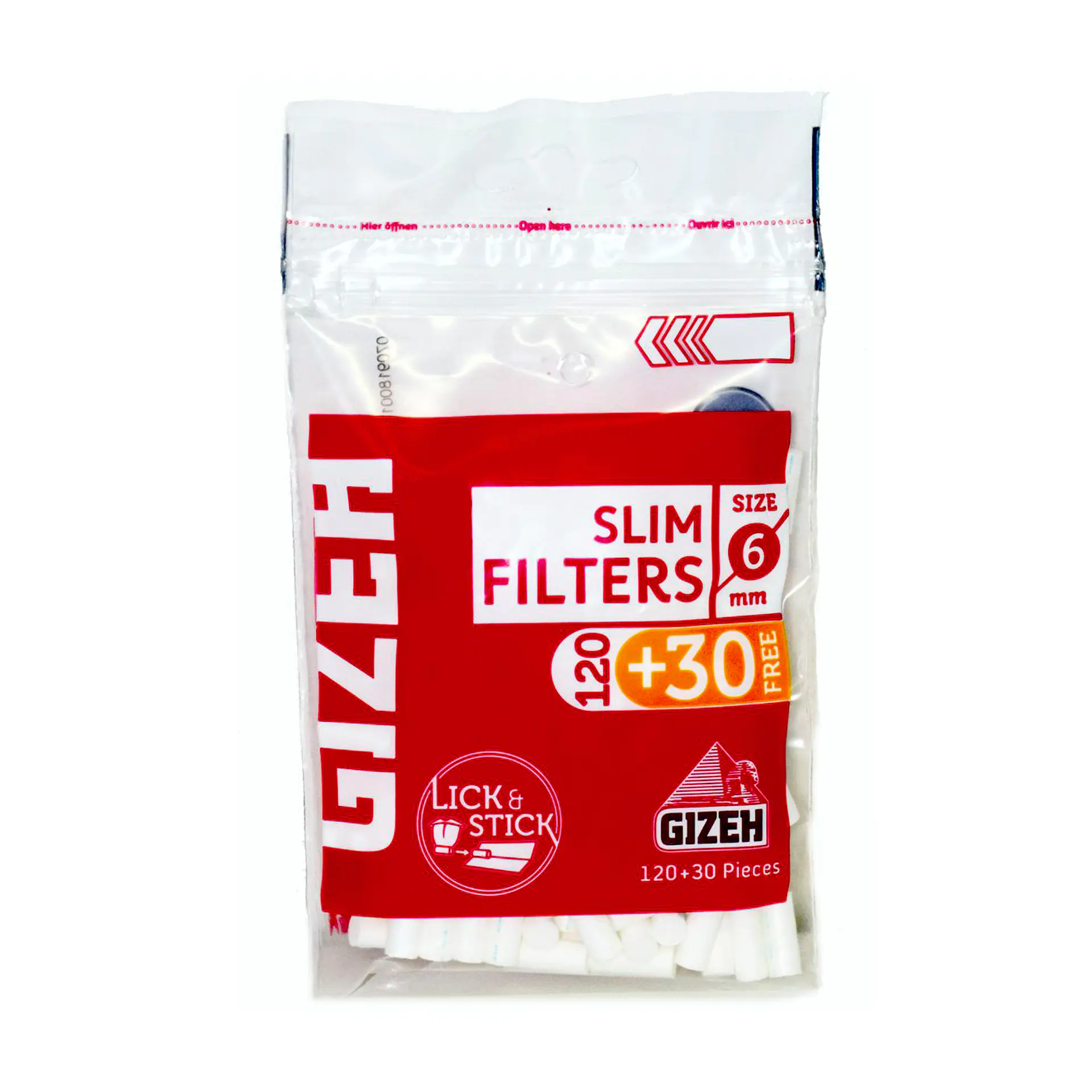 Filtros Gizeh Slim Rojo con pegamento (120+30) 6mm 1