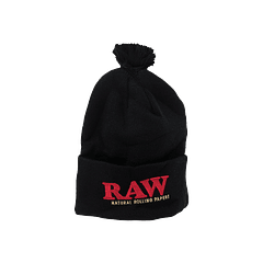 Raw Pompom Hat Black - Gorro de lana