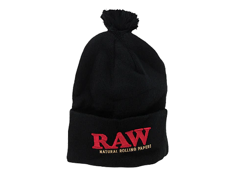 Raw Pompom Hat Black