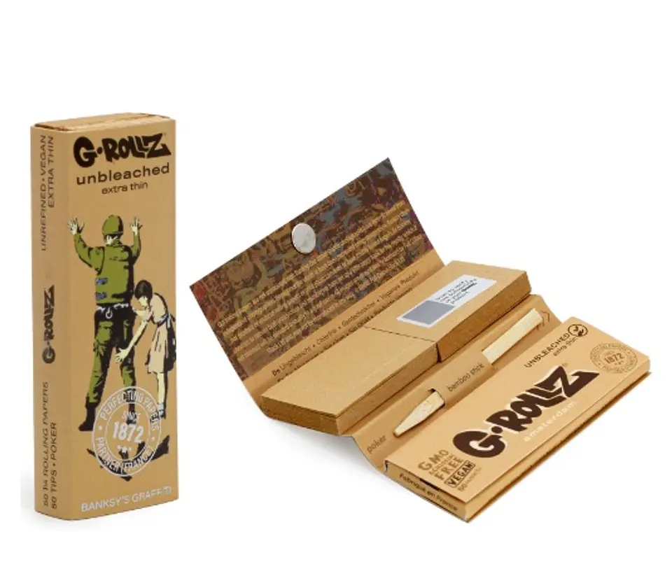 G-Rollz Papelillos Unbleached Extra Thin 1 1/4 + Tips  2