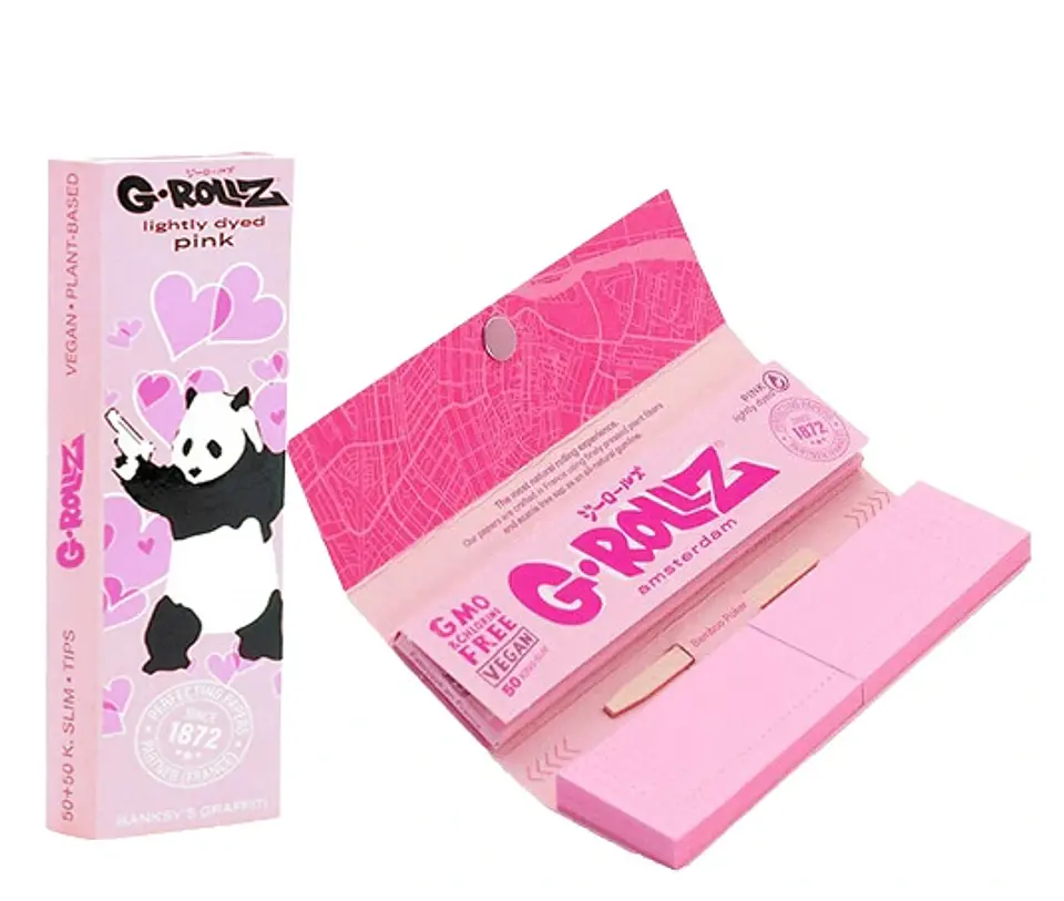 G-Rollz Papelillos Lightly Dyed Pink 1 1/4 + Tips  2