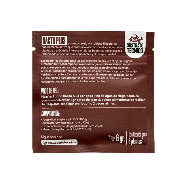 Sustrato Técnico Bacto Plus Bacterias Rizosféricas 6 gr. 2