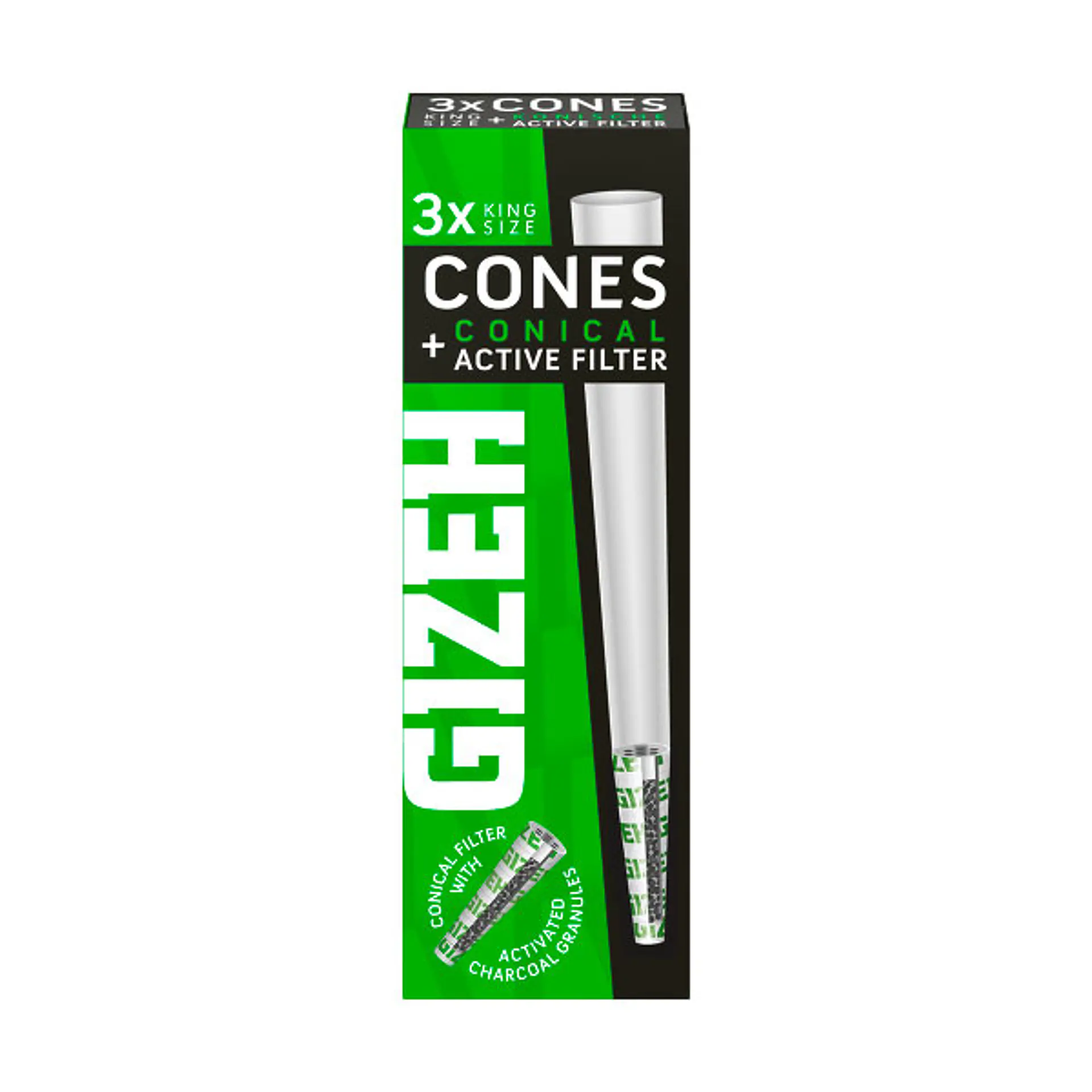 Gizeh 3 Conos Pre-enrolados King Size Black + Filtro Activo Conico 1