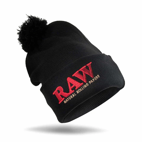 Raw Pompom Hat Black