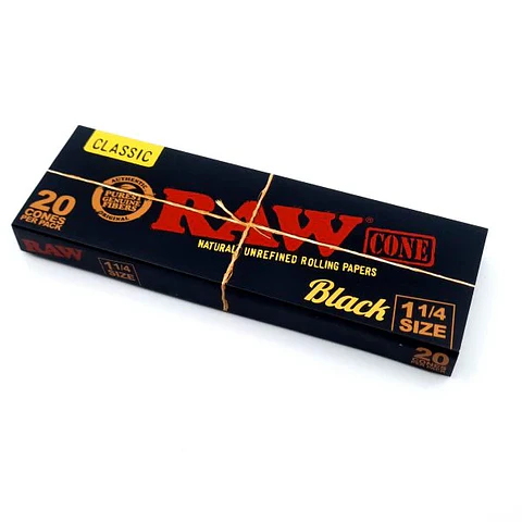 Conos RAW Black Preenrolados 1 1/4 - 20 Unidades