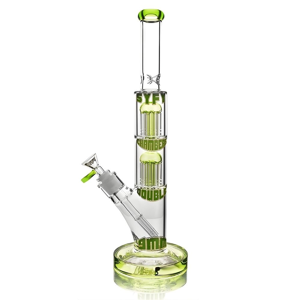 SYFY Bong Straight Tube Double Tree Perc 38cm 2
