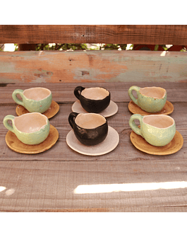 Set of 6 Coffee Cups in Light Turquoise and Black