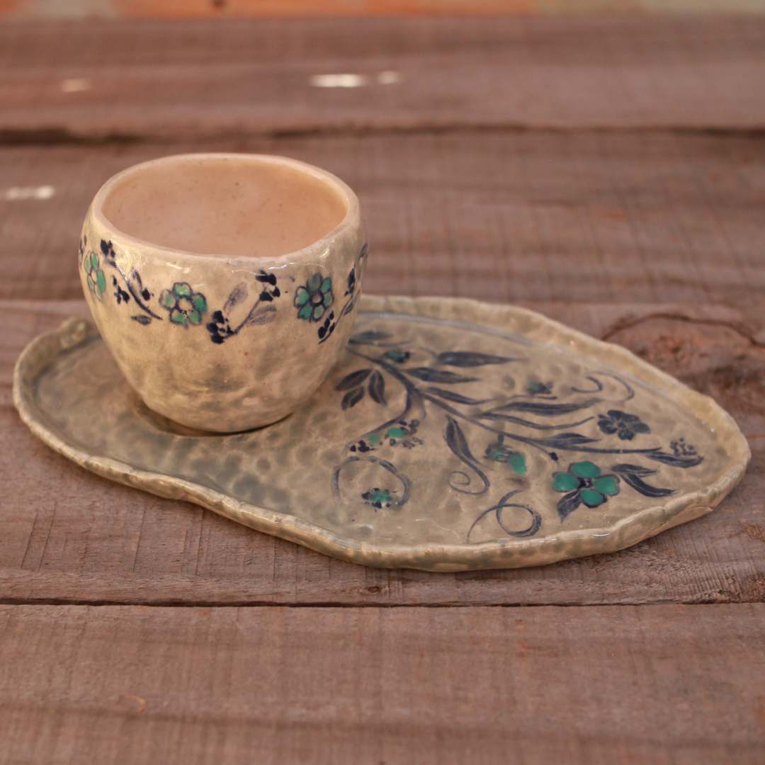 Blue Flowers Cup and Plate Set