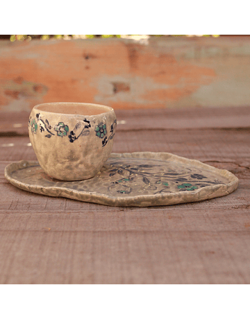 Set Taza y Plato Flores Azules