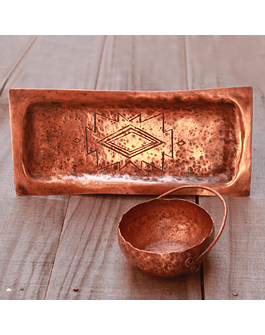Hammered Copper Bowl and Tray Set