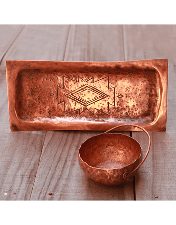 Hammered Copper Bowl and Tray Set