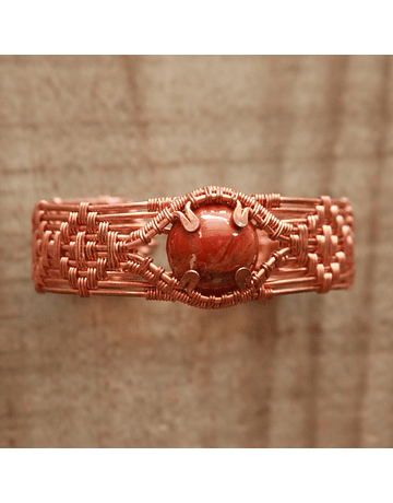 Pulsera Tejida Ágata Roja Cobre