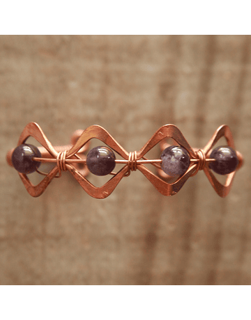 Copper Amethyst Hammered Bracelet