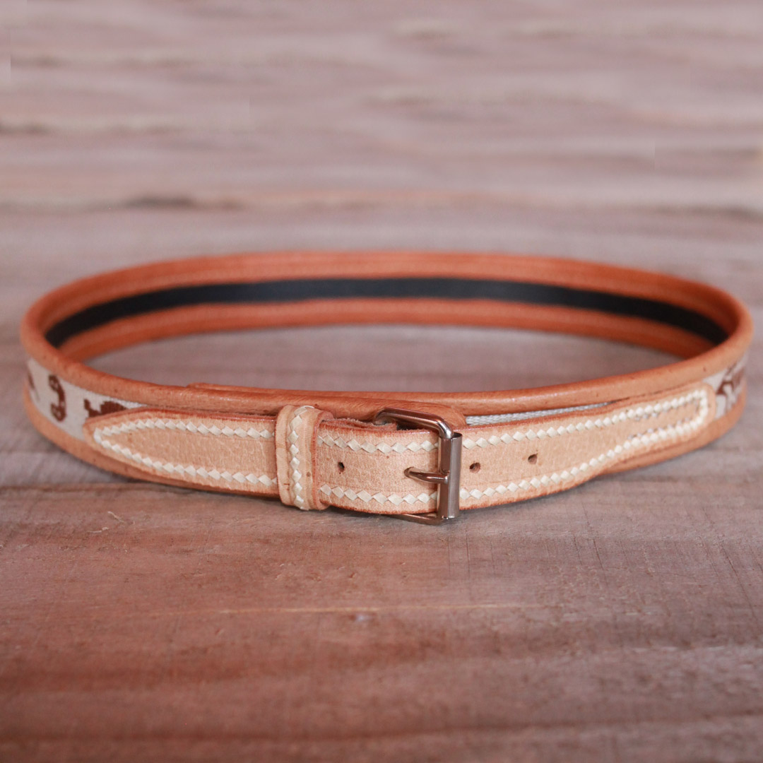 Leather Belt with Loom Fabric for Boy