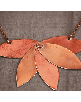 Set Necklace and Earrings Leaves Bronze and Copper