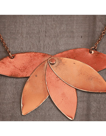 Set Necklace and Earrings Leaves Bronze and Copper