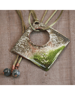 Copper Enameled Square Necklace, Pendant and Earrings Set