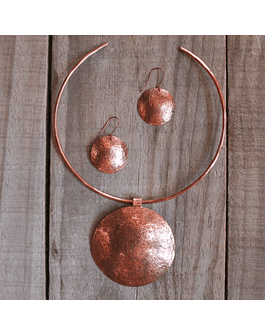 Copper Textured Necklace, Pendant and Earrings Set