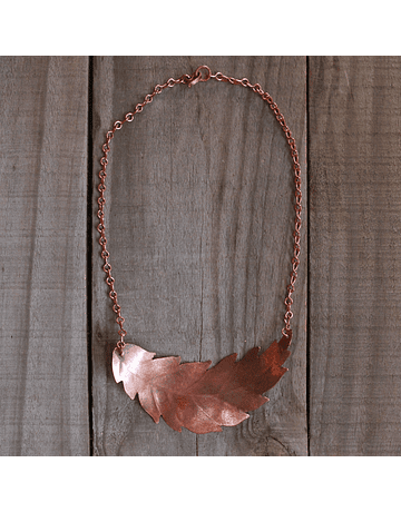 Copper Textured Leaf Necklace