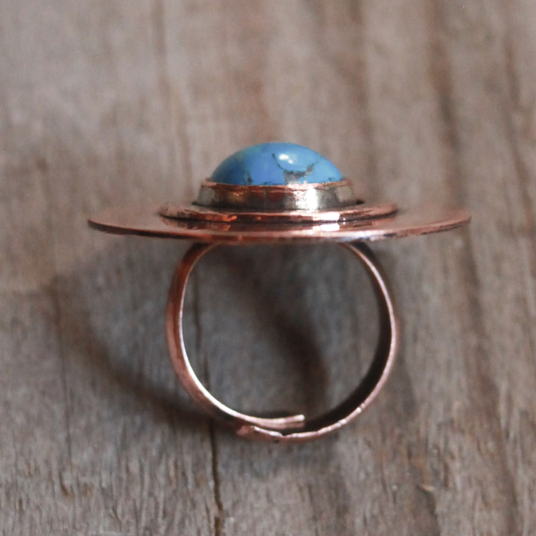 Copper Turquoise Circle Ring
