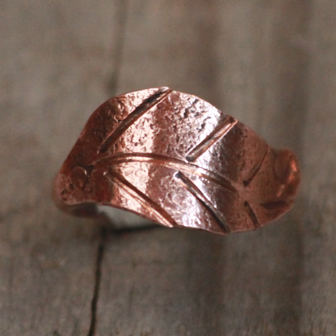 Copper Textured Leaf Ring