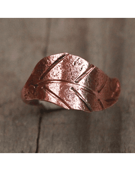 Copper Textured Leaf Ring