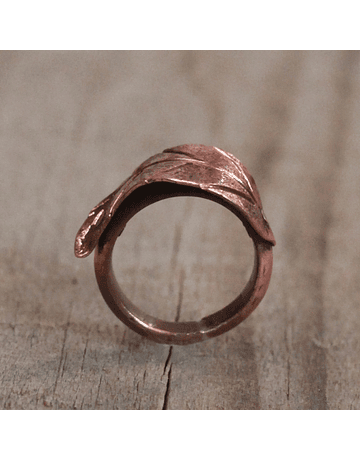 Copper Textured Leaf Ring