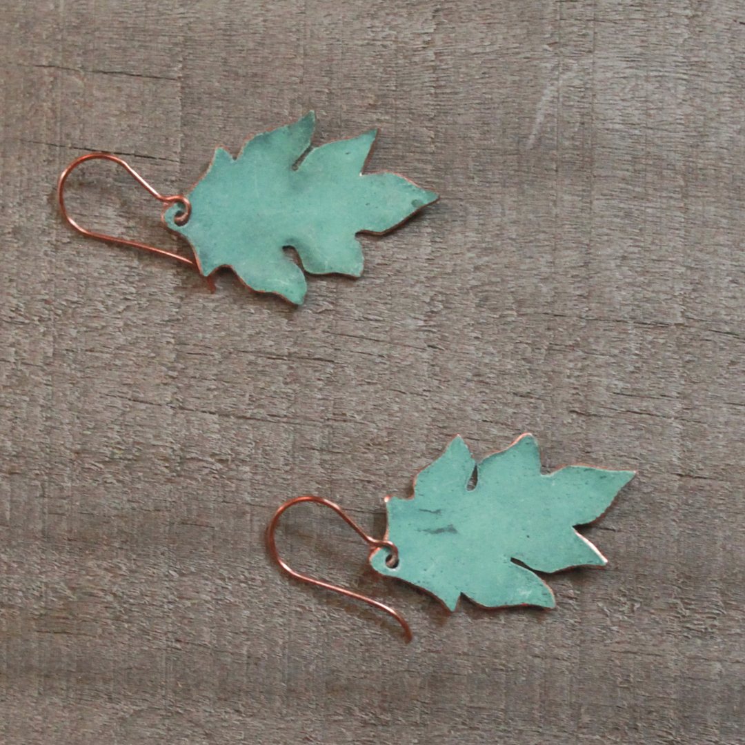 Copper Patinated Leaf Hoops